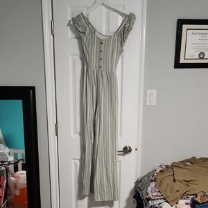 No Boundaries Strapless Green Striped Dress